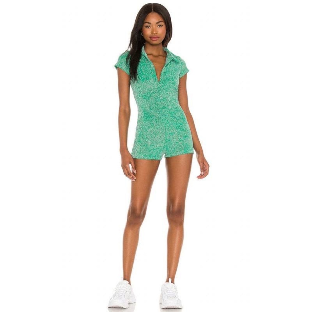 Frankie’s Bikinis Rose Terry Romper, Mistletoe Green